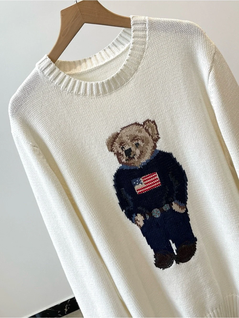 Polo by Ralph Lauren Cream Sweater with Bear Intarsia Large‎ L